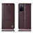 Leather Case Stands Flip Cover Holder H07P for Oppo A55S 5G Brown