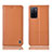 Leather Case Stands Flip Cover Holder H07P for Oppo A55S 5G Orange