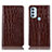 Leather Case Stands Flip Cover Holder H08P for Motorola Moto G71 5G Brown