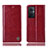 Leather Case Stands Flip Cover Holder H09P for Oppo A96 5G Red