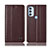 Leather Case Stands Flip Cover Holder H10P for Motorola Moto G71 5G Brown