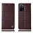 Leather Case Stands Flip Cover Holder H10P for Oppo A53s 5G Brown