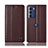 Leather Case Stands Flip Cover Holder H11P for Motorola Moto G200 5G Brown