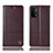 Leather Case Stands Flip Cover Holder H11P for Oppo A54 5G Brown