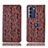 Leather Case Stands Flip Cover Holder H17P for Motorola Moto G200 5G Brown