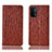 Leather Case Stands Flip Cover Holder H18P for Oppo A54 5G Brown