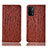 Leather Case Stands Flip Cover Holder H18P for Oppo A74 5G Brown