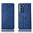 Leather Case Stands Flip Cover Holder H19P for Motorola Moto G200 5G Blue