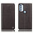 Leather Case Stands Flip Cover Holder H21P for Motorola Moto G71 5G Brown