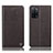 Leather Case Stands Flip Cover Holder H21P for Oppo A55 5G Brown