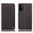 Leather Case Stands Flip Cover Holder H21P for Oppo A74 5G Brown