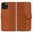 Leather Case Stands Flip Cover Holder HF1 for Apple iPhone 15 Pro Brown