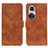 Leather Case Stands Flip Cover Holder K03Z for Huawei Honor 50 Pro 5G Brown