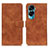 Leather Case Stands Flip Cover Holder K03Z for Huawei Honor 90 Lite 5G Brown