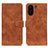 Leather Case Stands Flip Cover Holder K03Z for Xiaomi Poco C65 Brown