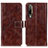 Leather Case Stands Flip Cover Holder K04Z for HTC Desire 22 Pro 5G Brown