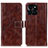 Leather Case Stands Flip Cover Holder K04Z for Huawei Honor X8b Brown