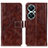 Leather Case Stands Flip Cover Holder K04Z for Huawei Nova 11i Brown