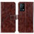 Leather Case Stands Flip Cover Holder K04Z for Oppo K9 5G Brown