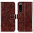 Leather Case Stands Flip Cover Holder K04Z for Sony Xperia 5 III Brown