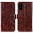 Leather Case Stands Flip Cover Holder K04Z for Xiaomi Poco C65 Brown