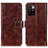 Leather Case Stands Flip Cover Holder K04Z for Xiaomi Redmi 10 4G Brown