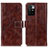 Leather Case Stands Flip Cover Holder K04Z for Xiaomi Redmi Note 11 4G (2021) Brown