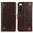 Leather Case Stands Flip Cover Holder K06Z for Sony Xperia 10 V Brown
