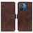 Leather Case Stands Flip Cover Holder K07Z for Xiaomi Poco C55 Brown