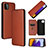 Leather Case Stands Flip Cover Holder L02Z for Samsung Galaxy A22 5G Brown