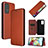 Leather Case Stands Flip Cover Holder L07Z for Samsung Galaxy A72 4G Brown