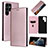 Leather Case Stands Flip Cover Holder L10Z for Samsung Galaxy S21 Ultra 5G Rose Gold