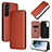 Leather Case Stands Flip Cover Holder L11Z for Samsung Galaxy S22 Plus 5G Brown