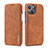 Leather Case Stands Flip Cover Holder LC1 for Apple iPhone 15 Plus Brown