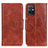 Leather Case Stands Flip Cover Holder M02L for Vivo T1 5G India Brown