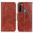 Leather Case Stands Flip Cover Holder M02L for Xiaomi Redmi Note 8 (2021) Brown