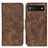 Leather Case Stands Flip Cover Holder M03L for Google Pixel 6a 5G Brown