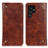 Leather Case Stands Flip Cover Holder M04L for Samsung Galaxy S23 Ultra 5G Brown