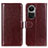 Leather Case Stands Flip Cover Holder M07L for Oppo Reno10 5G Brown