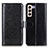 Leather Case Stands Flip Cover Holder M07L for Samsung Galaxy S22 Plus 5G Black