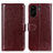 Leather Case Stands Flip Cover Holder M07L for Xiaomi Poco C65 Brown