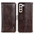 Leather Case Stands Flip Cover Holder M11L for Samsung Galaxy S21 FE 5G Brown
