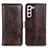 Leather Case Stands Flip Cover Holder M11L for Samsung Galaxy S23 Plus 5G Brown