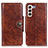 Leather Case Stands Flip Cover Holder M12L for Samsung Galaxy S21 FE 5G Brown