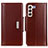Leather Case Stands Flip Cover Holder M13L for Samsung Galaxy S21 FE 5G Brown