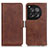 Leather Case Stands Flip Cover Holder M15L for OnePlus 12R 5G Brown