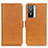 Leather Case Stands Flip Cover Holder M15L for Vivo Y76s 5G Light Brown