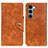 Leather Case Stands Flip Cover Holder N03P for Motorola Moto G200 5G Brown