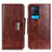 Leather Case Stands Flip Cover Holder N04P for Oppo A54 4G Brown