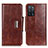 Leather Case Stands Flip Cover Holder N04P for Oppo A55 5G Brown